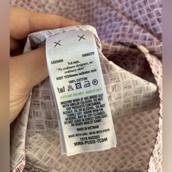 Ted Baker White & Maroon Sketch Patterned Short Sleeve Shirt - Picture 5 of 9